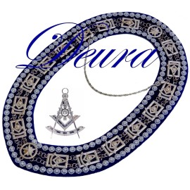Past Master Masonic Collar DELUXE RHINESTONE BLUE Backing SILVER JEWEL Package