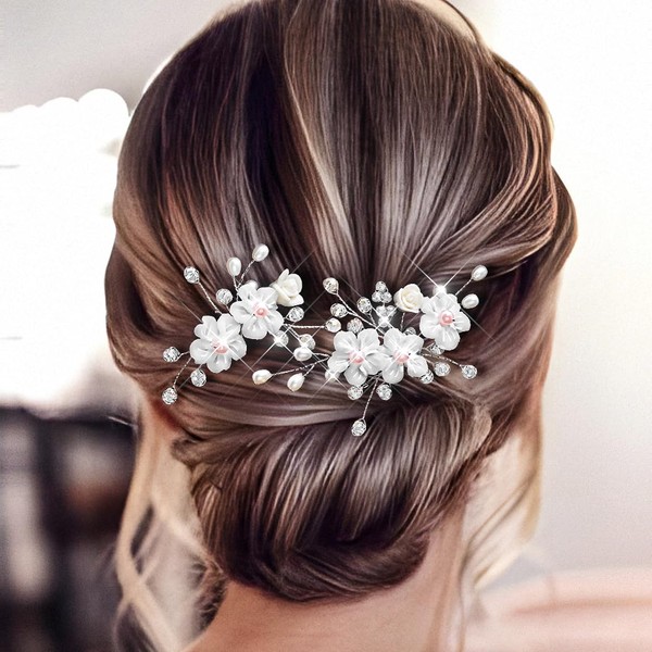 Barode Bride Wedding Hair Pins Pearls Bridal Silver Crystal Hair