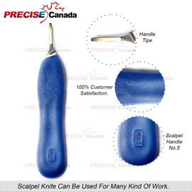 PRECISE CANADA: Box of 100 Pieces Carbon Steel Scalpel Blade #11 With Free Handle # 5 Blue Color Plastic Handle