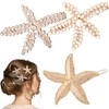 PAGOW 3 PCS Starfish Hair Clips, 3 Styles Gold Rhinestone