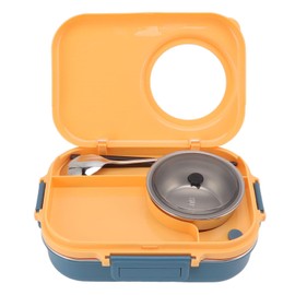 Greensen Insulated Bento Box Thermal Lunch Box 1100ml Double Decker with Flowproof Lid, Portable Food Container with Rust Resistant 304 Stainless Steel (Blue Yellow)