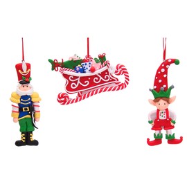Holiday Character Clay Dough Christmas Ornaments, Set of 3 Assorted Designs and Sizes, Festive Décor, Tree Hanging Decoration
