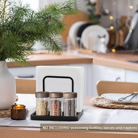 Mkono Napkin Holder for Table Farmhouse Black Wooden Napkin Dispenser Rustic Paper Napkin Storage for Kitchen Dining Room Coffee Bar (Salt and Pepper Shakers not Included) (Black)