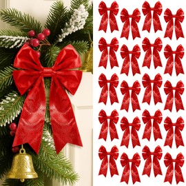 Glitinsel 20 Pcs Red Velvet Bows for Christmas Tree 5 x 7 Inch