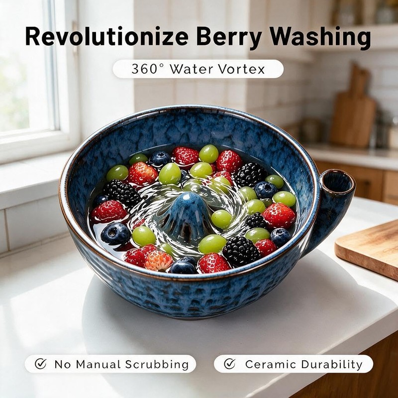 Ceramic Swirl Rinsing Berry Bowl, Swirl Fruit Colander with Drainage