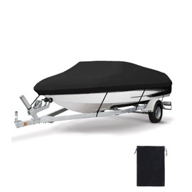 Heavy Duty Waterproof Boat Cover, PU Marine Grade Polyester Boats Covering, UV Resistant Bass Boat Cover, Fits V-Hull Tri-Hull Fish&SkiBoat, Runabout (17'-19', Beam Width up to 96")