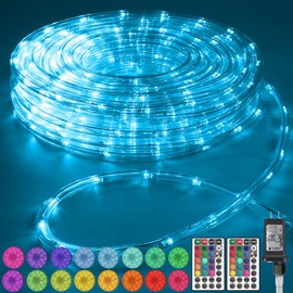 50Ft 375 LED RGB Color Changing Rope Lights Outdoor LED Rope Lights with Plug & Remote Waterproof 21 Colors Changing String Lights for Bedroom Party Wedding Patio Garden Holiday Lights Decoration
