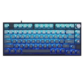 MOLGRIA SKYLOONG GK75 Blue Backlit Gaming Keyboard with Side Transparent Pudding Keycaps, Hot Swappable Yellow Mechinery Gateron Switches, Type C Wired Knob Mechanical Keyboard for Win/Mac OS