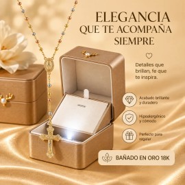 Rosario Virgen De Guadalupe 3 Oros Oro 18k Laminado Con Caja