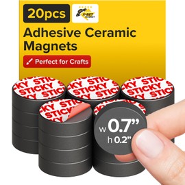Strong Ceramic Round Magnets with Adhesive Backing (0.7x0.2/18x5mm, 20 pcs) - Heavy Duty Sticky Magnets, Non-Corrosive, Versatile for Home, Office, Workshop, Whiteboard, Fridge and Hobby Use