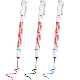 Zonon 3 Pcs Multi-purpose Deep Hole Marker Pens Waterproof Deep Drill Hole Long Nib Marker Gifts for Carpenter Woodworking Lovers, Hardware Machinist Tools, (Red, Black, Blue)
