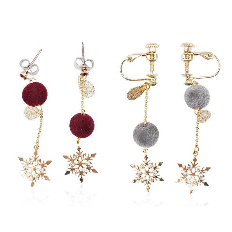 fur ball and snowflake earrings on chain