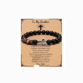 Cross Bracelet for Men Black Obsidian Bracelet Tiger Eye Bracelet Christian Bracelet Faith Bracelet Jewelry Gifts for Dad,Son,Boyfriend,Grandson，Brother-3