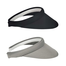 Kejea 2 Pack Clip On Visor Hats Women Men Wide Brim Sun Visors Hat Outdoor Sports Golf Beach Travel Tennis Caps (Black+Grey)