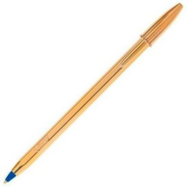 BIC 9213401 Cristal Shine 20 Ballpoint Pens, Elegant Ballpoint Pen in Gold, with Blue Indelible Ink, Ideal as Office Items