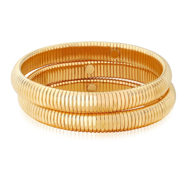 BONJOULRY 14K Gold Bangle Bracelets Set for Women Men Stretchy