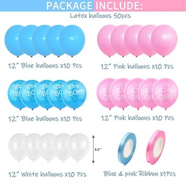 Roimylie Gender Reveal Balloons, 50 Pcs Pink Blue White Latex for Baby Shower Decorations