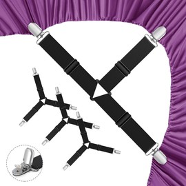 WENYINGOK WENYINGOK Bed Sheet Holder Straps,4 PCS Adjustable Elastic Fasteners with Metal Clips, Keep in Place Fitted Bedding Holder, Easy Install Suspenders Mattresses, Firm Tight Accessories