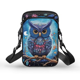 WELLFLYHOM Cartoon Owl Cell Phone Purse Wallet Small Crossbody Bags for Woman Trendy Messenger Bags Canvas Shoulder Handbag Cross Body Pouch Roomy Zipper Pocket Travel Organize