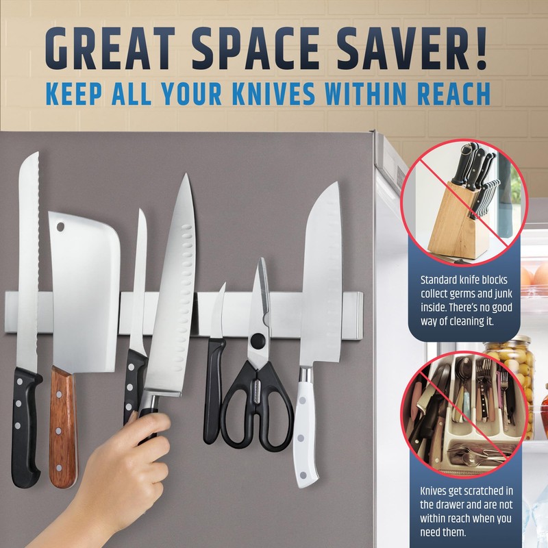 17" Premium Magnetic Knife Holder for Refrigerator (Double-Sided Heavy-Duty Magnets)