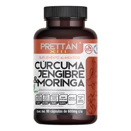 Crcuma Jengibre Y Moringa Prettan Suplemento 600mg 90 Caps Sin Sabor                                                                                  