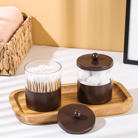 Gaussra Bronze Qtip Holder, Bathroom Jar - Stainless Steel Apothecary Jars with Stickers - Farmhouse Decor Qtip Dispenser for Qtips, Cotton Balls, Swabs, Makeup Sponges (2-Pack)