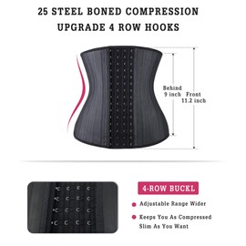YIANNA Waist Trainer for Women Tummy Control Latex Underbust Waist Corsets Cincher Hourglass Sports Girdle Body Shaper 4 Hooks, (Size XL, Black)