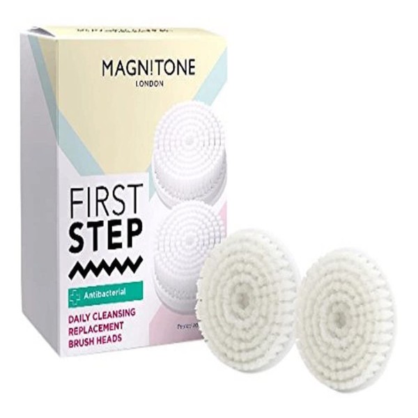 Magnitone London First Step Antibacterial Daily Cleansing Replacement Brush Heads Compatible with First Step Compact Cleansing Brush, Pack of 2