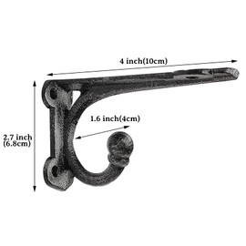 Shelf Brackets 4 Inch 2 Pack, Cast Iron Shelf Brackets for Wall Shelving, Rustic Shelving Brackets with Hooks Black, Heavy Duty Floating Brackets Wall Mounted