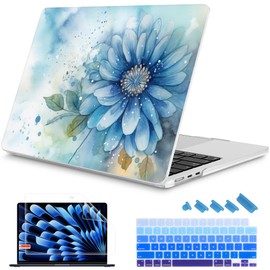 Mektron Designed for 2025/2024/2023 MacBook Air 15 INCH M4 A3241 /M3 A3114 /M2 A2941 Case, Printed Plastic Hard Shell Cover with 15.3" Liquid Retina Display Touch ID, Watercolor Blue Flower