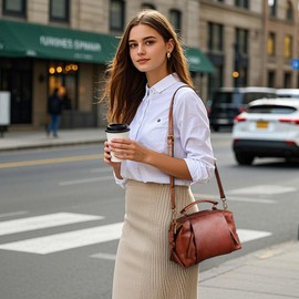 Zhuoliang Genuine Leather Crossbody Bags for Women Wristlets Handbags Purse Small Satchel Clutch Ladies leather Shoulder Bag for women Birthday Gift Brown