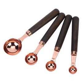4Pcs/Set Stainless Steel Measuring Spoon Set Rose Gold with Wood Handle Bakeware