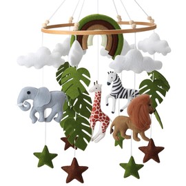 Zoo Animal Felt Baby Crib Mobile Lion Elephant Hand Made Baby Mobile Nursery Zebra Giraffe Felt Mobile