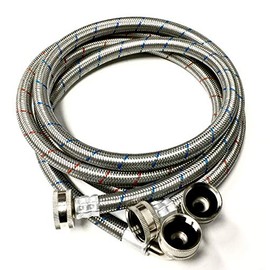 2-Pack Premium Stainless Steel Washing Machine Hoses - 4 FT No-Lead Burst Proof Red and Blue Lined Water Inlet Supply Lines - Universal 90 Degree Elbow Connection - 10 Year Warranty