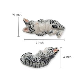WitnyStore Tiny 1" Long Gray White Tabby Shorthair Cat Sleeping Figurine - Miniature Hand Made Painted Ceramic Cats Kitten Feline Animal Cute Porcelain Decorative Collectible Figurines Décor Gifts