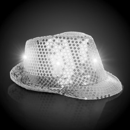Fun Central LED Light Up Sequin Fedora Hats - Unisex (Silver) 2025 New Years Eve Supplies