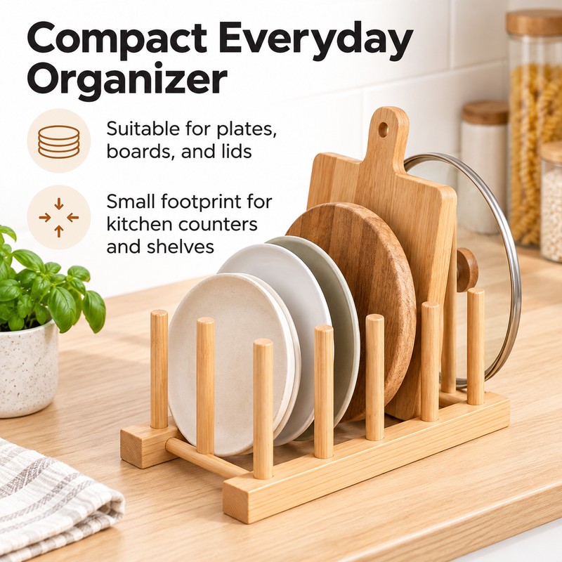 Wooden Plate Rack for Kitchen Organization – Multi-Slot Dish Drying
