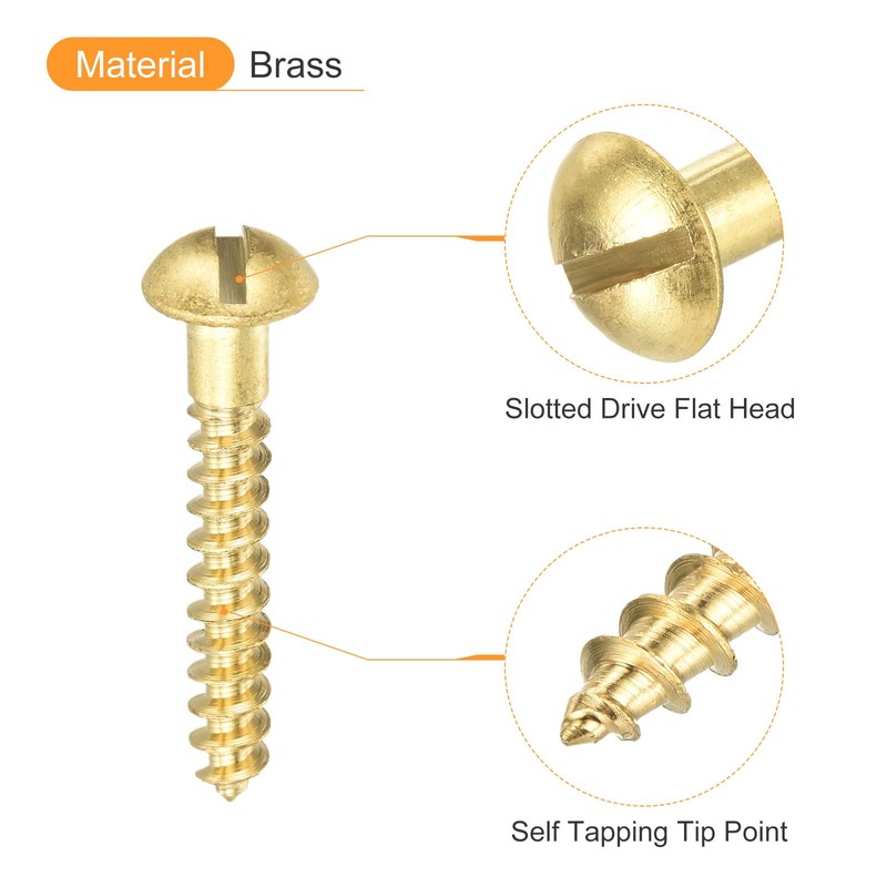 sourcing map Wood Screws M4 x 25mm Slotted Round Head