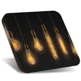 1 x Square Jumbo Size Coaster 12cm Edison Bulbs Incandescent Lamps Bulb Cork Backed MDF Glossy Tea Coffee Accessory #50805