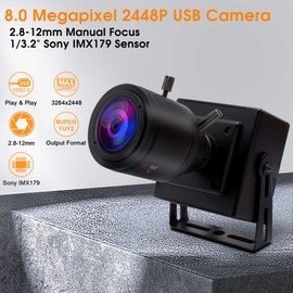 SVPRO Manual Zoom Focus USB Camera 2.8-12mm Varifocal Lens 2448P HD USB Web Camera 8MP High Definition with Sony IMX179 Sensor M12 Mount Lens Portable USB Camera with Metal Case and Bracket