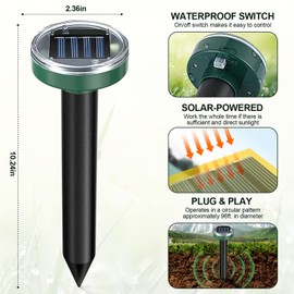 8 Pack Snake Repellent, Mole Repellent Solar Powered Ultrasonic, Gopher Repeller Sonic Mole Deterrent Spikes, Snake Gopher Vole Repellent Outdoor for Lawn Garden & Yard-Green
