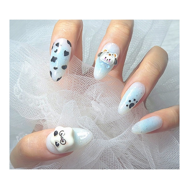 [In-store special discount] Light blue Cutie Pochaco handmade nail tips
