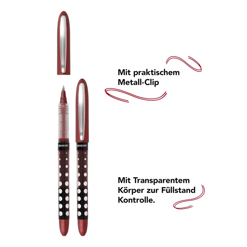 Westcott PULSAR E-730631 00 Rollerball Pen, Red, Pack of 10,