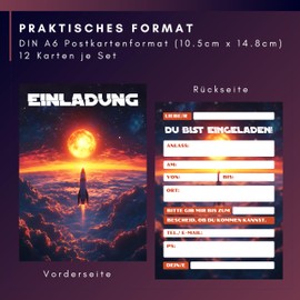 HIDEBLOOM Space Invitation Cards Children's Birthday Boy I Pack of 12 I DIN A6 (10.5 cm x 14.8 cm) I Rocket Invitation Birthday I Boys Girls I Invitation Card Teenager I Space Galaxy