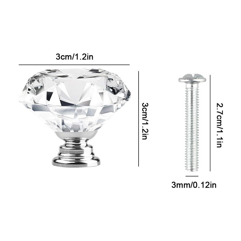 [12 PCS] 30mm Crystal Clear Glass Cabinet Drawer Pulls, Attom