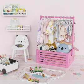 BAMBOOHOMIE Baby Shower Crate Closet, Baby Baskets with Hangers Handle, Baby Crate Box for Baby Shower, Welcome Gift Basket for Newborn Baby, Pregnancy Gift for New Parents (Pink, Small Size)