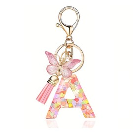Shirene Schlüsselanhänger,Anfangsbuchstaben A Schlüsselanhänger Mädchen Rosa Harz Alphabet Schlüsselanhänger mit Schmetterlinge Geschenk Rucksack Tasche Charm Zubehör für Damen Mädchen Freundin