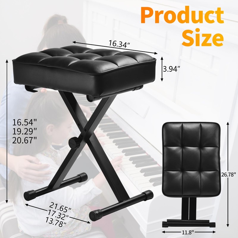 Keyboard Bench Adjustable Piano Stool - Extra Comfortable Piano Bench