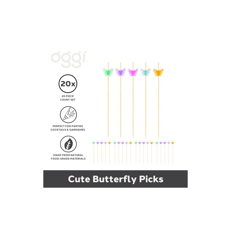 OGGI Butterfly Cocktail Picks for Drinks 20 pcs - Butterfly