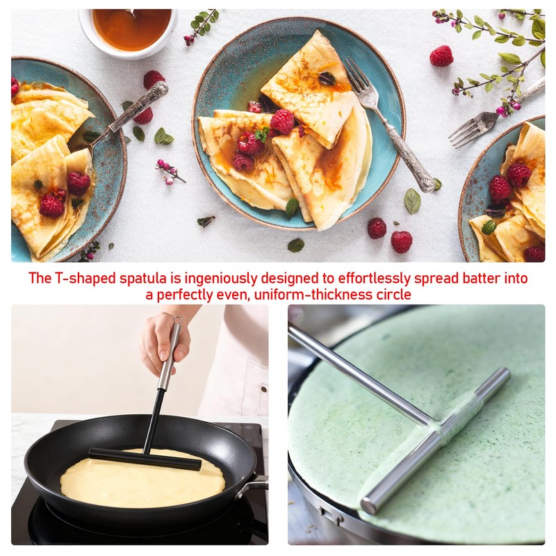 Crepe Spreader & Spatula Set, 3-Piece Offset T-Shaped 7" &